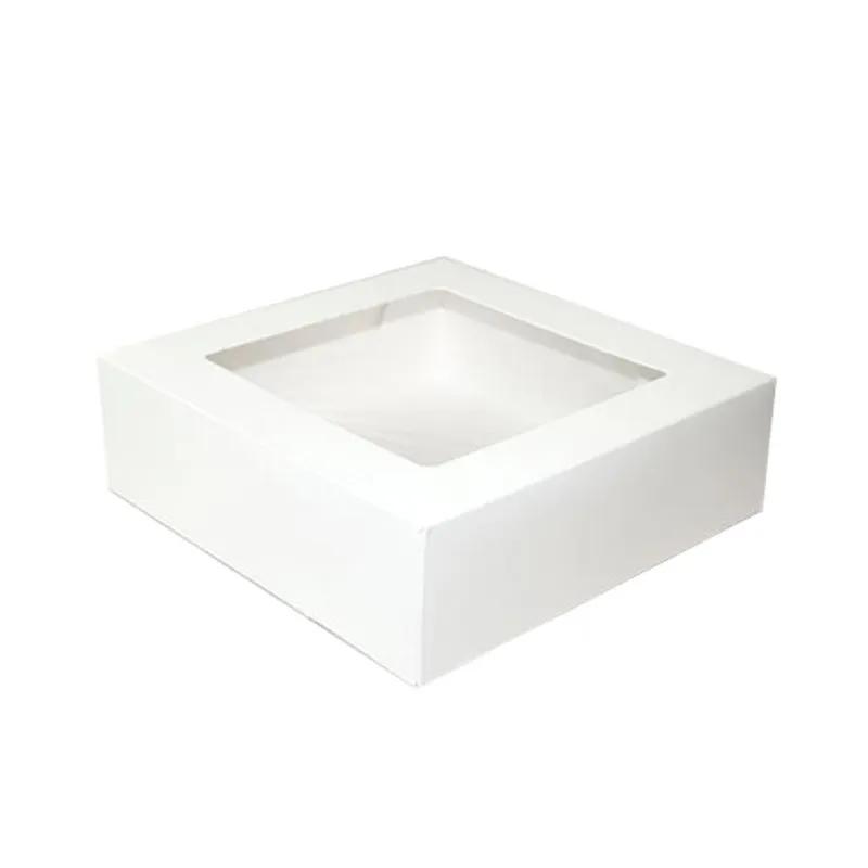 Cake Box 8X8X2.5 IN Paperboard White Square 4 Corner Beers 1-Piece Automatic With Window 200/Case