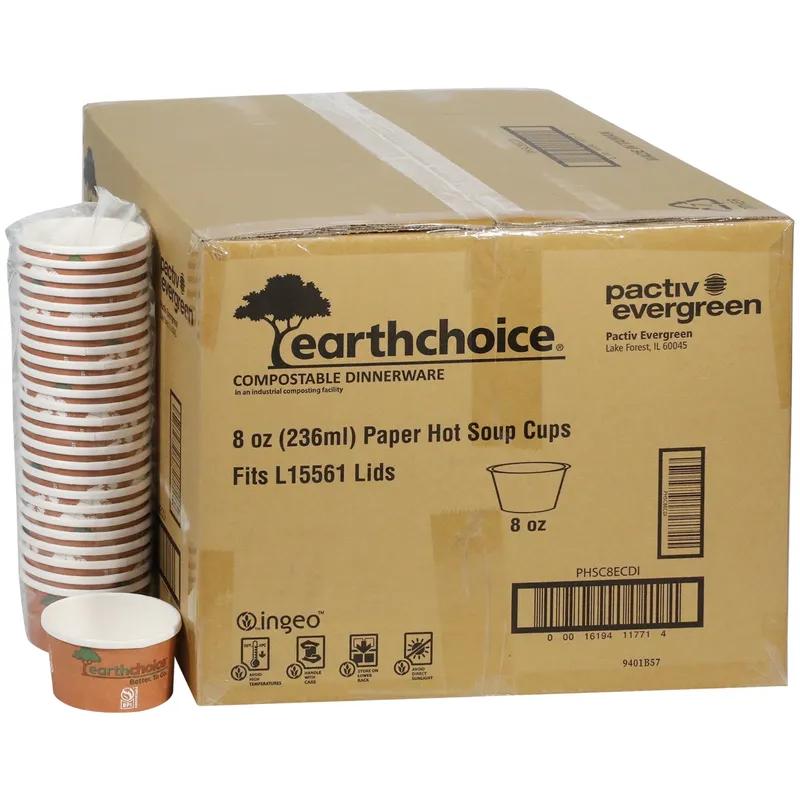 Soup Food Container Base Small (SM) 8 OZ Paperboard PLA Orange Round 500/Case