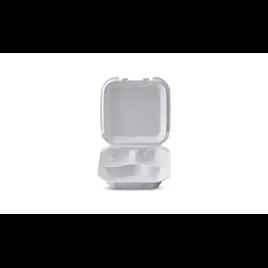 Take-Out Container Hinged 8X8X3 IN 3 Compartment Polystyrene Foam White Vented 200/Case