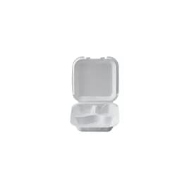Take-Out Container Hinged 8X8X3 IN 3 Compartment Polystyrene Foam White Vented 200/Case