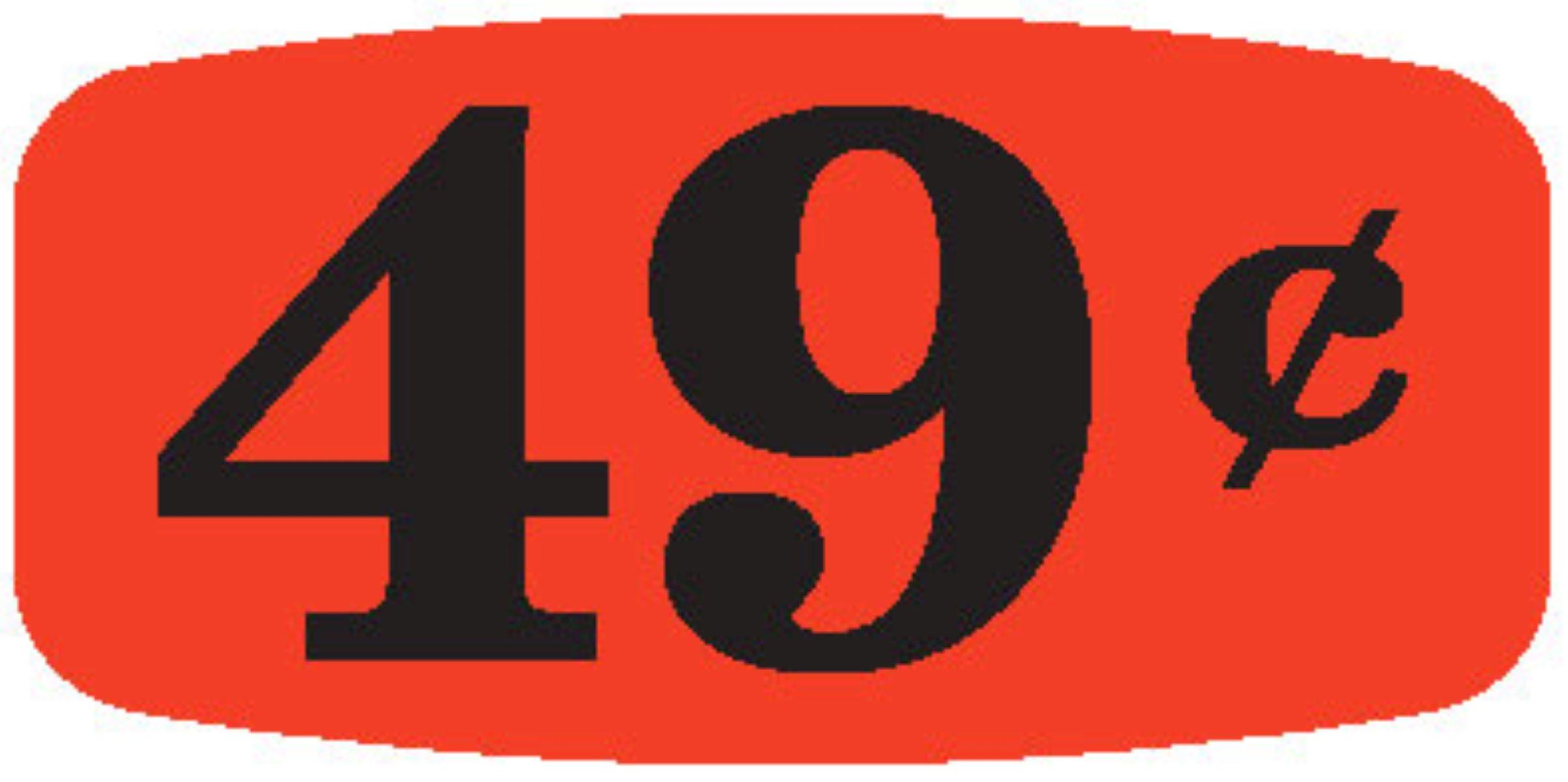 49¢ Price Label 0.625X1.25 IN Black Fluorescent Red Short Oval 1000 Count/Roll 50 Rolls/Case 50000 Count/Case