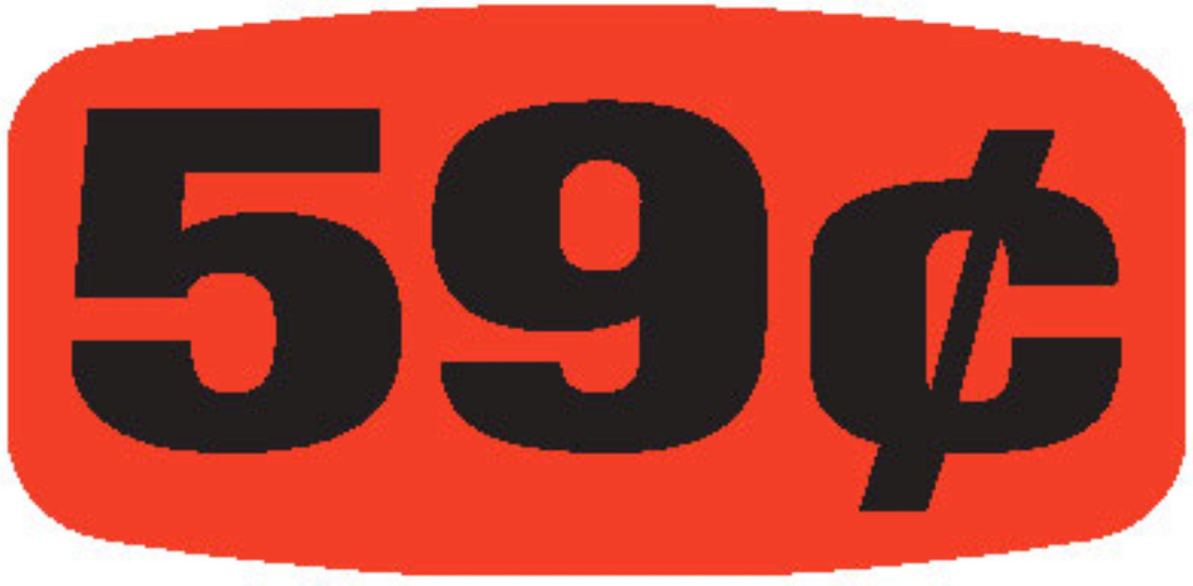 59¢ Price Label 0.625X1.25 IN Black Fluorescent Red Short Oval 1000 Count/Roll 50 Rolls/Case 50000 Count/Case
