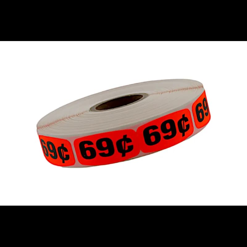 69¢ Price Label 0.625X1.25 IN Black Fluorescent Red Short Oval 1000 Count/Roll 50 Rolls/Case 50000 Count/Case
