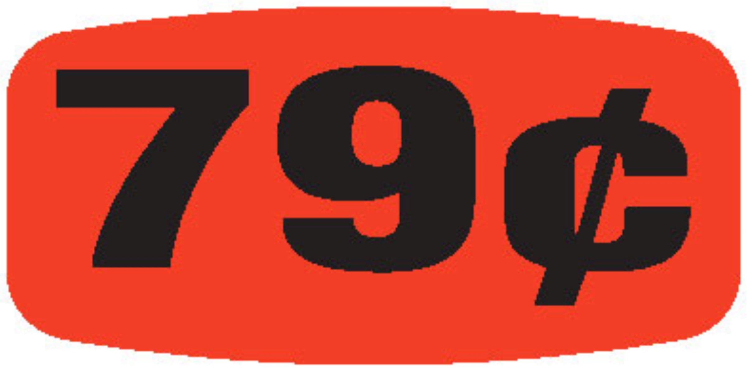 79¢ Price Label 0.625X1.25 IN Black Fluorescent Red Short Oval 1000 Count/Roll 50 Rolls/Case 50000 Count/Case