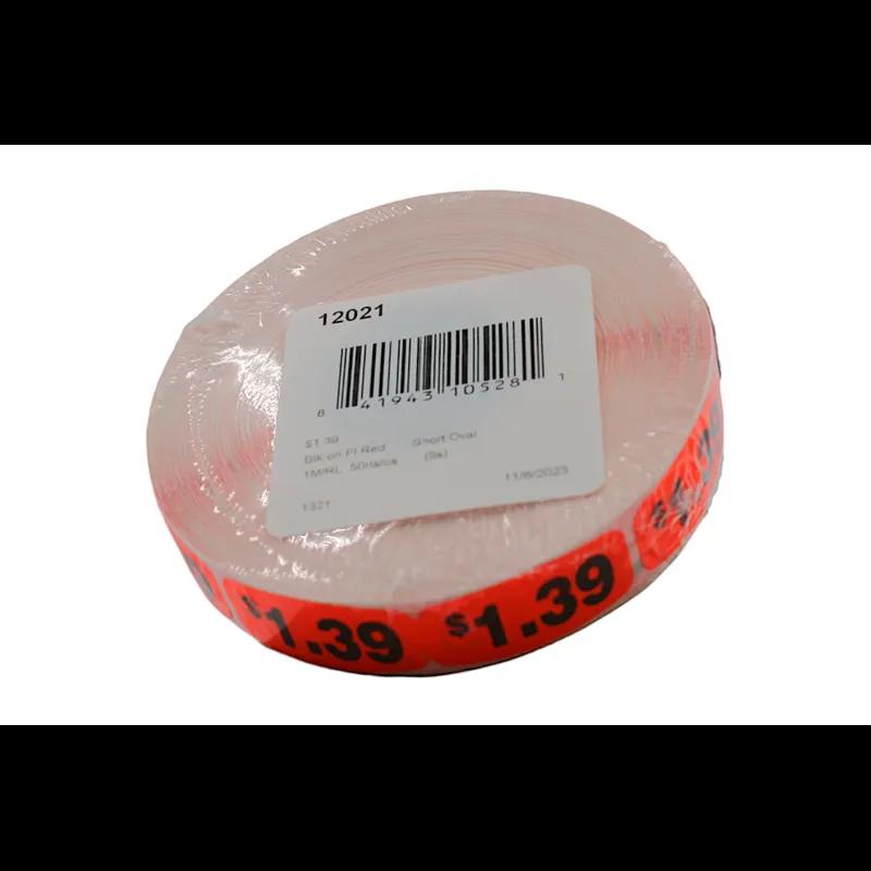 1.39 Price Label 0.625X1.25 IN Black Fluorescent Red Short Oval 1000 Count/Roll 50 Rolls/Case 50000 Count/Case