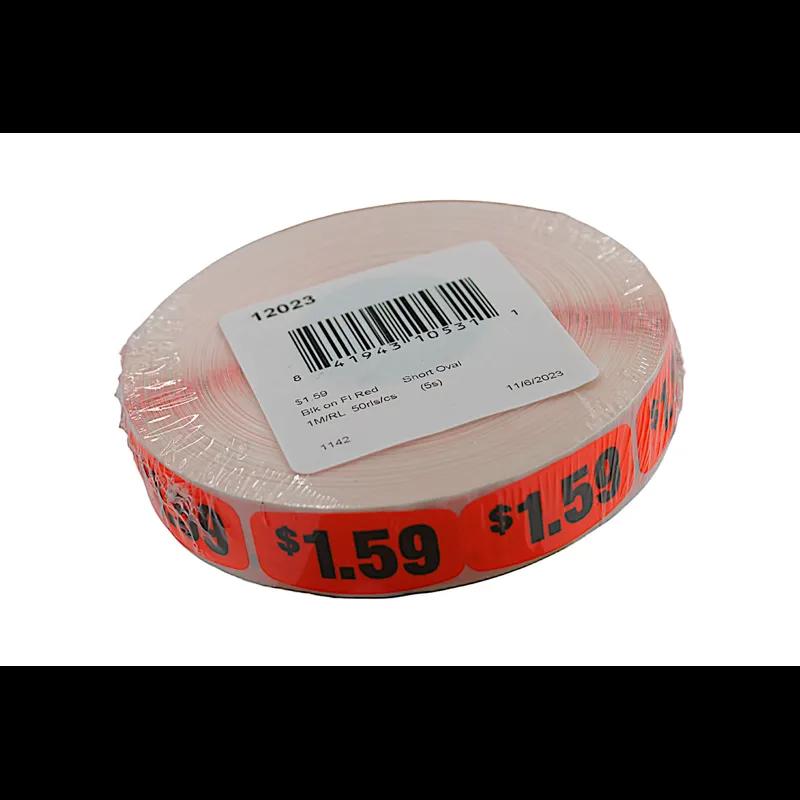 1.59 Price Label 0.625X1.25 IN Black Fluorescent Red Short Oval 1000 Count/Roll 50 Rolls/Case 50000 Count/Case