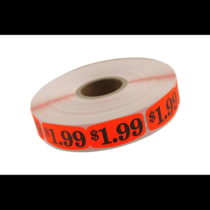 1.99 Price Label 0.625X1.25 IN Black Fluorescent Red Short Oval 1000 Count/Roll 50 Rolls/Case 50000 Count/Case