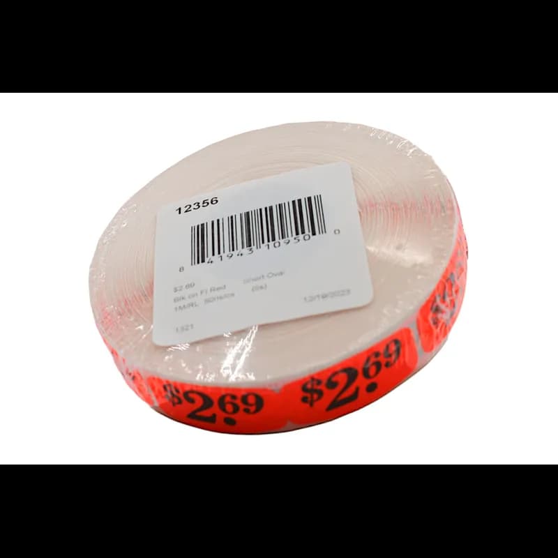 2.69 Price Label 0.625X1.25 IN Black Fluorescent Red Short Oval 1000 Count/Roll 50 Rolls/Case 50000 Count/Case