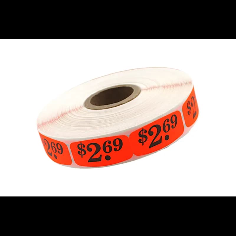 2.69 Price Label 0.625X1.25 IN Black Fluorescent Red Short Oval 1000 Count/Roll 50 Rolls/Case 50000 Count/Case