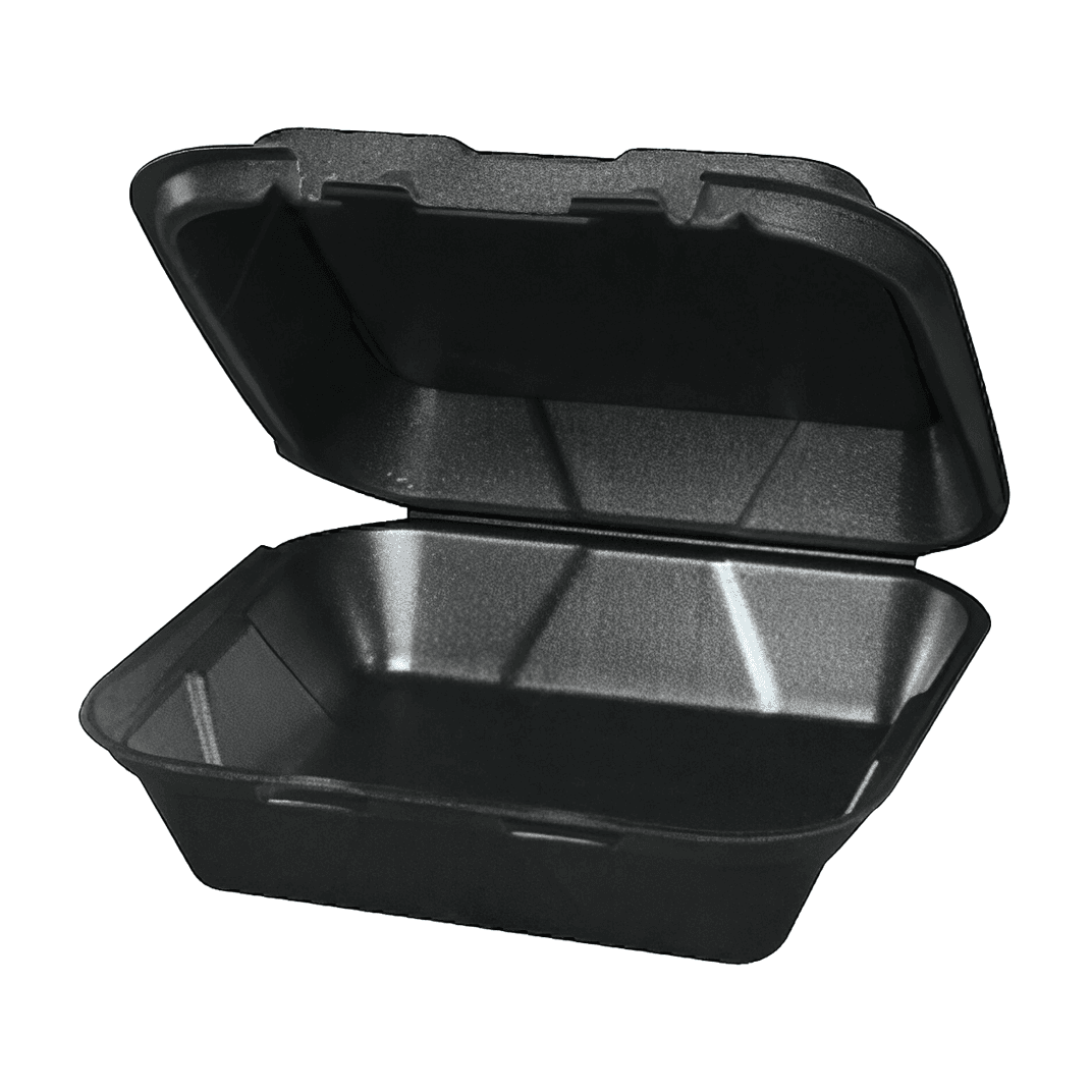 Snap-it Take-Out Container Hinged 9X9X3 IN Polystyrene Foam Black Square 200/Case