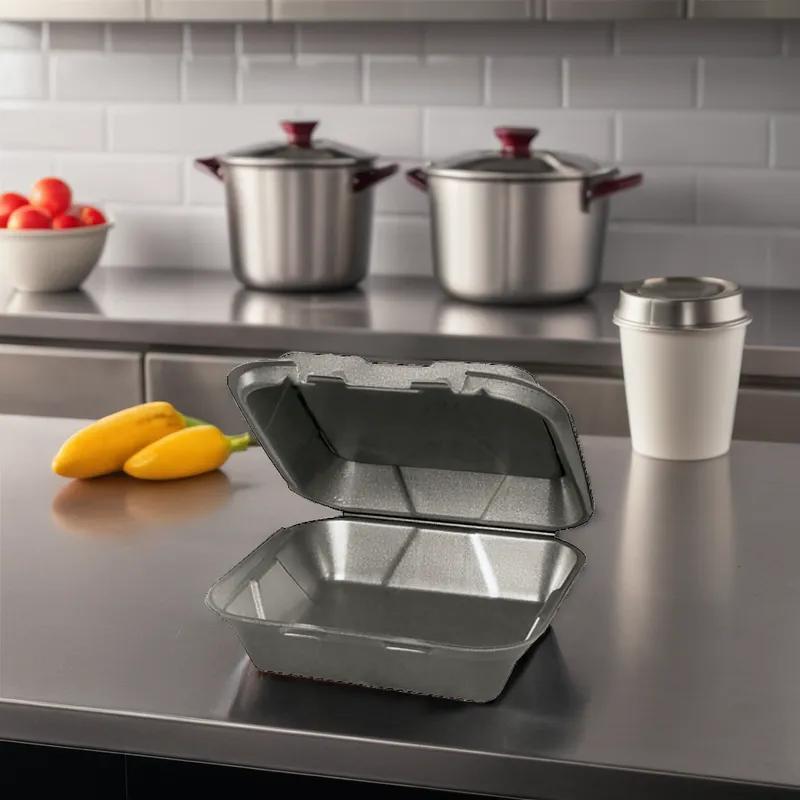 Snap-it Take-Out Container Hinged 9X9X3 IN Polystyrene Foam Black Square 200/Case