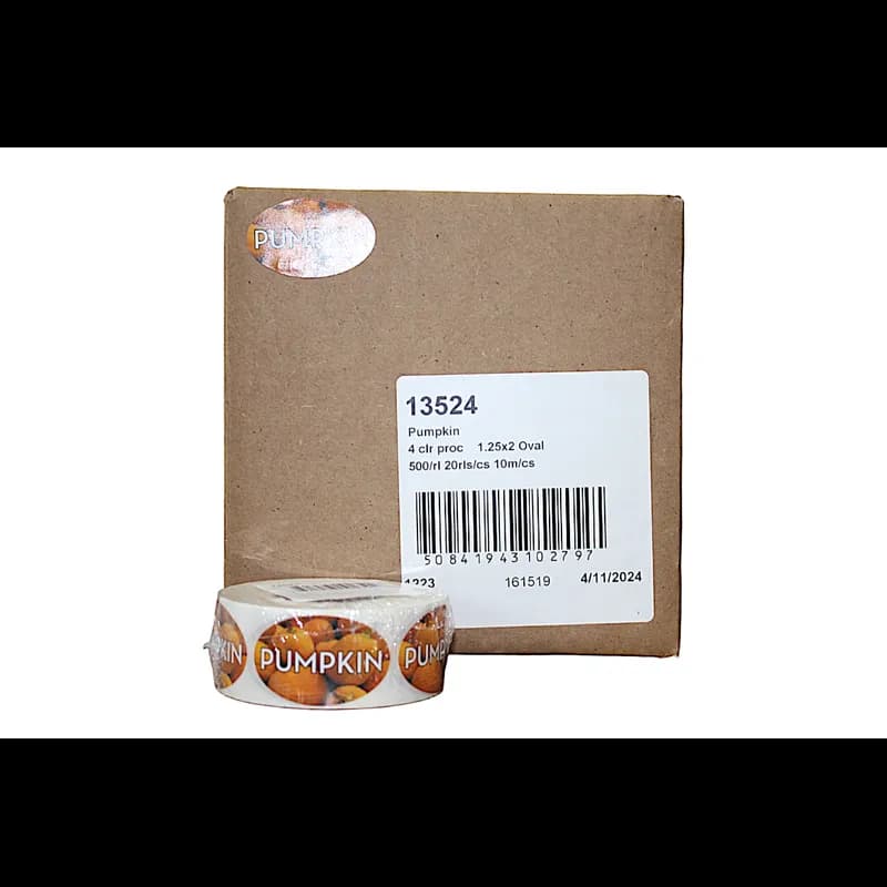 Pumpkin Bakery Flavor Label 1.25X2 IN Oval 4 Color Process 500 Count/Roll 5 Rolls/Sleeve