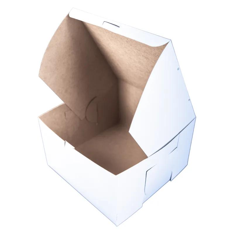 Bakery Box 10X10X6 IN Clay-Coated Kraft Board White Kraft Square Lock Corner Tuck Top 100/Bundle