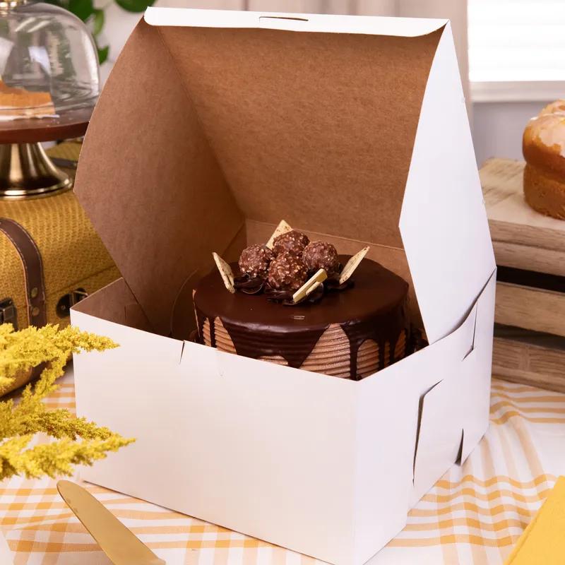 Bakery Box 10X10X6 IN Clay-Coated Kraft Board White Kraft Square Lock Corner Tuck Top 100/Bundle