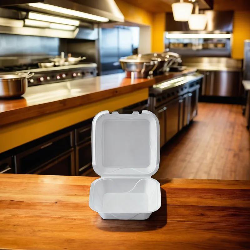 Take-Out Container Hinged Polystyrene Foam White 200/Case