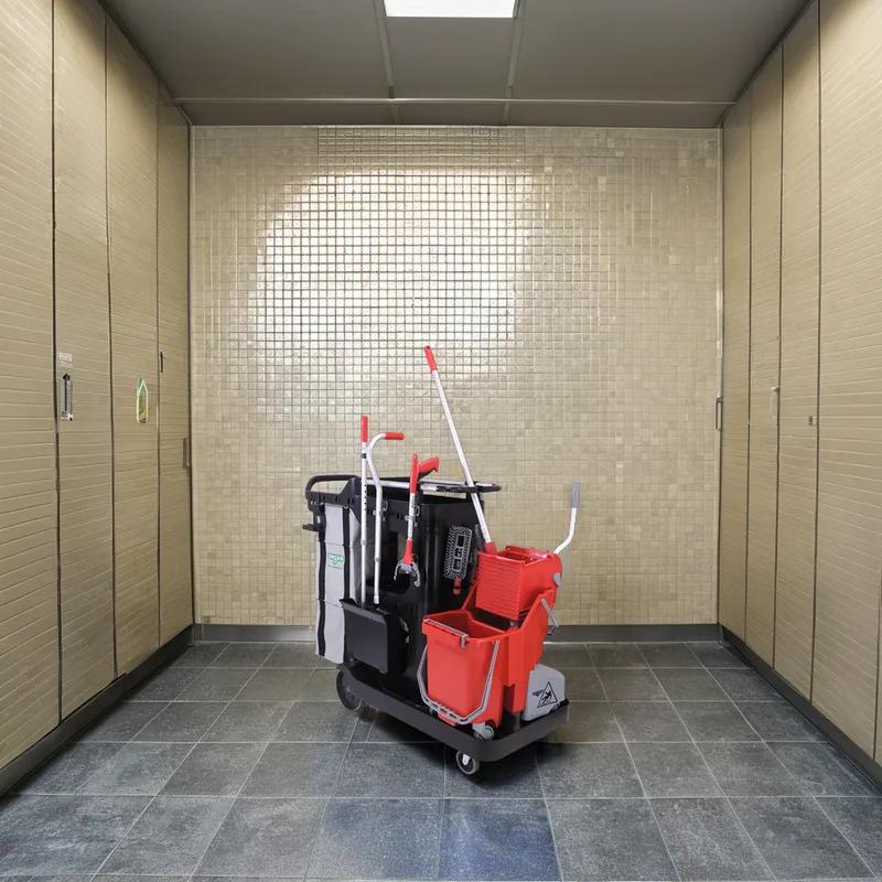 RestroomRx Cleaning Specialist System Complete Janitorial Cleaning Cart 32 QT Black Red Aluminum Plastic 1/Each