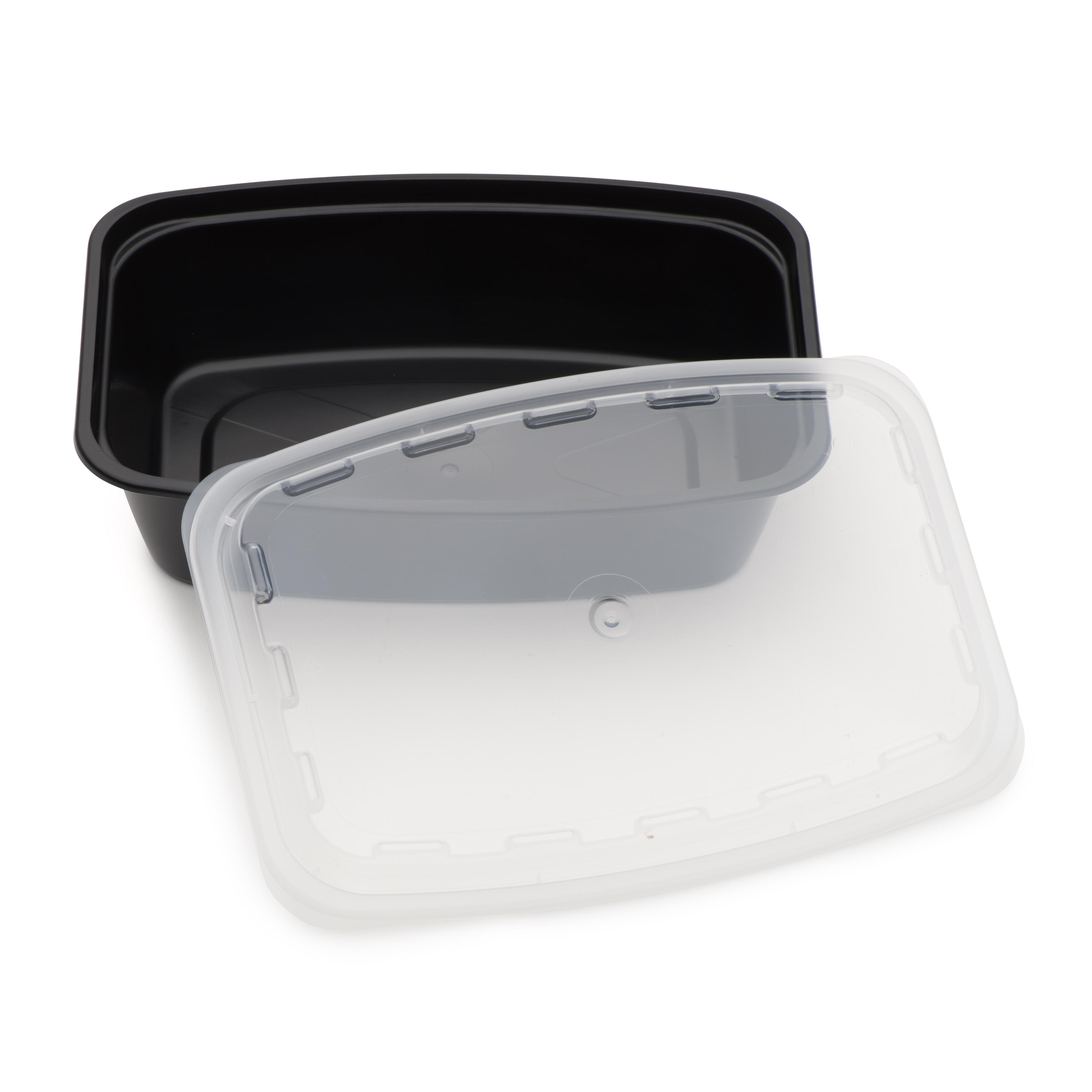 Take-Out Container Base & Lid Combo With Dome Lid 38 OZ Plastic Black Clear Rectangle 150/Case