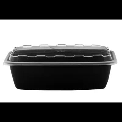 Take-Out Container Base & Lid Combo With Dome Lid 38 OZ Plastic Black Clear Rectangle 150/Case