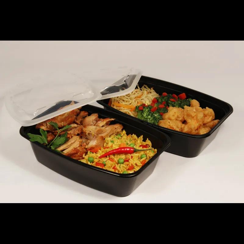 Take-Out Container Base & Lid Combo With Dome Lid 38 OZ Plastic Black Clear Rectangle 150/Case