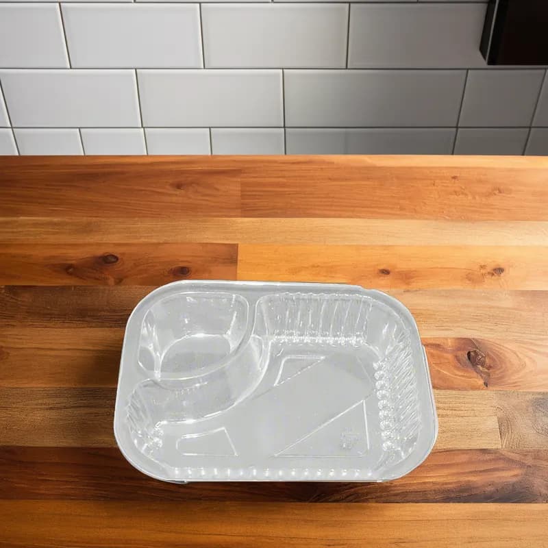 WNA Atrium Nacho Take-Out Tray Base Large (LG) 7.95X6.21X1.53 IN 2 Compartment OPS Clear Rectangle 500/Case