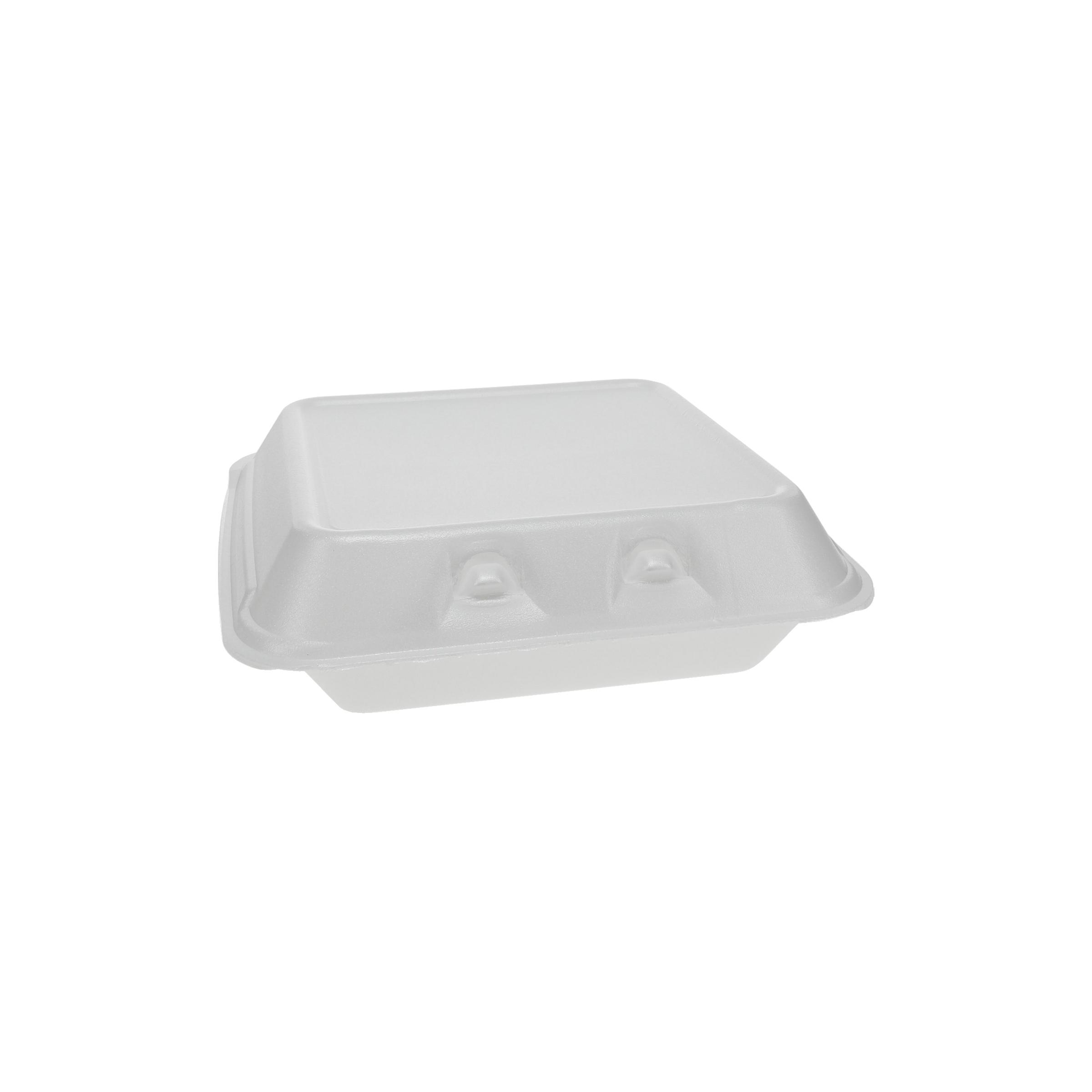 Take-Out Container Hinged Small (SM) 7.5X8X2.6 IN Polystyrene Foam White Square 150/Case