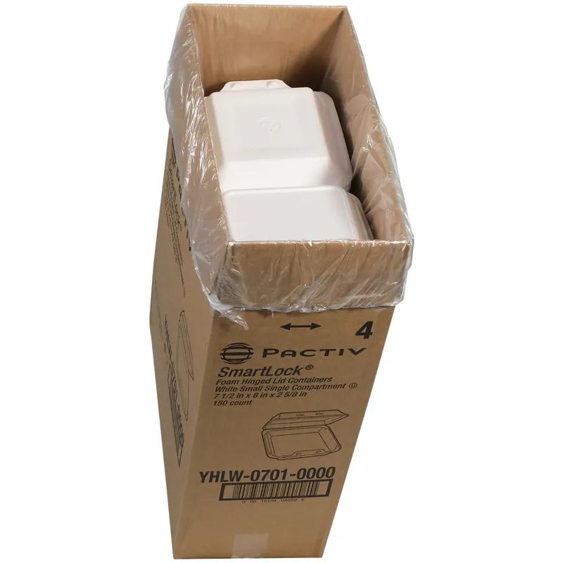 Take-Out Container Hinged Small (SM) 7.5X8X2.6 IN Polystyrene Foam White Square 150/Case