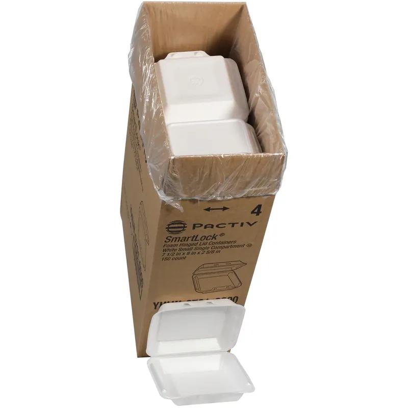 Take-Out Container Hinged Small (SM) 7.5X8X2.6 IN Polystyrene Foam White Square 150/Case