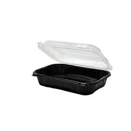 Take-Out Container Hinged With Dome Lid 9.25X7X3 IN PP Black Clear Rectangle 150/Case