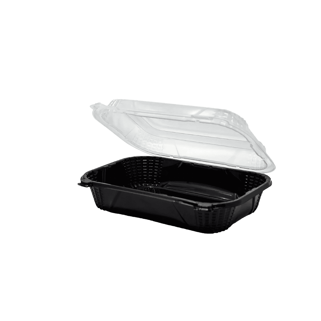 Take-Out Container Hinged With Dome Lid 9.25X7X3 IN PP Black Clear Rectangle 150/Case