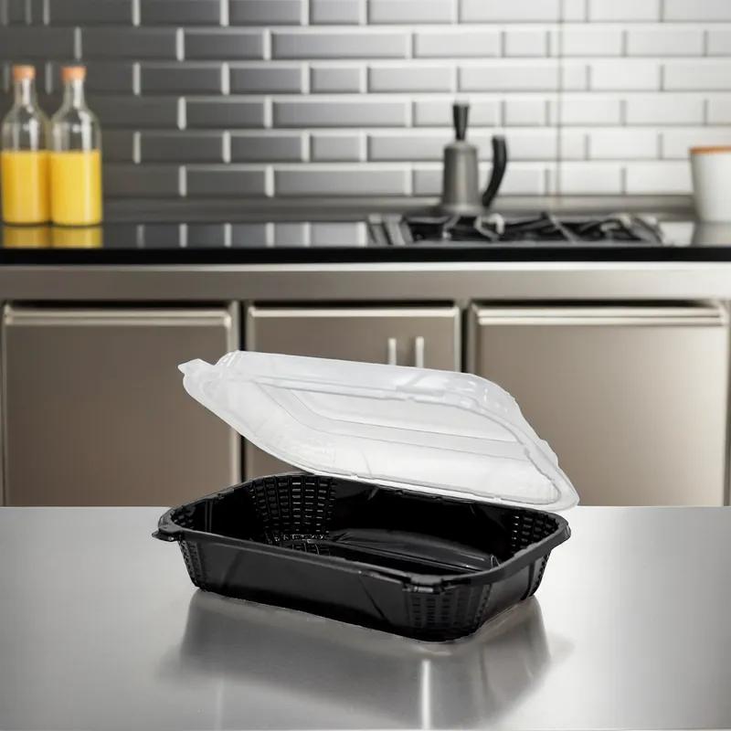 Take-Out Container Hinged With Dome Lid 9.25X7X3 IN PP Black Clear Rectangle 150/Case