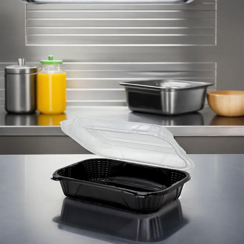 Take-Out Container Hinged With Dome Lid 9.25X7X3 IN PP Black Clear Rectangle 150/Case