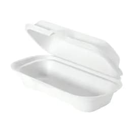 Hot Dog Take-Out Container Hinged With Dome Lid 7.4X3.8X2.25 IN Plant Fiber White Rectangle 400/Case