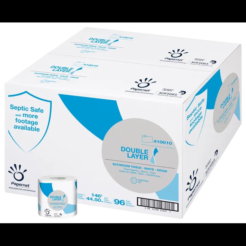Toilet Paper & Tissue Roll 3.5IN X146FT 1PLY White Embossed 4.33IN Roll 1.61IN Core Diameter 96 Rolls/Case