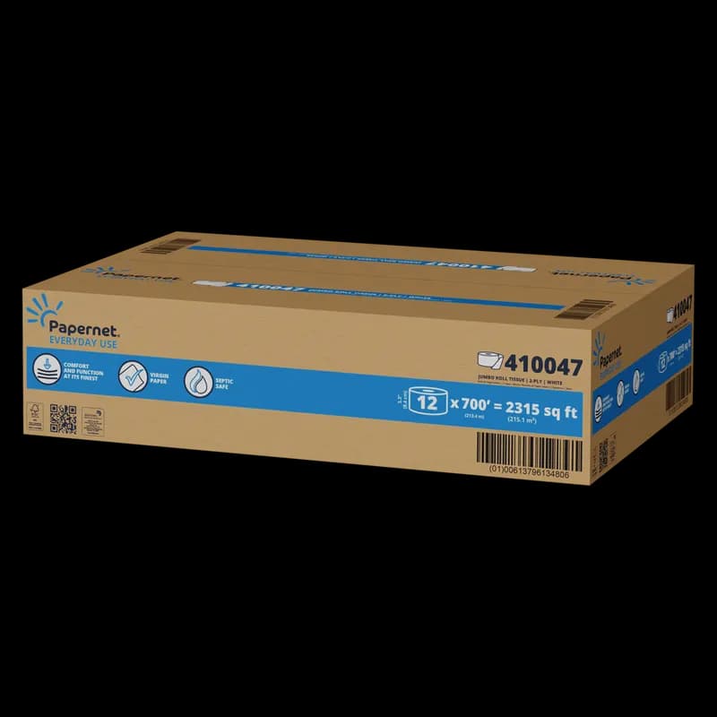 Papernet Everyday Use Toilet Paper & Tissue Roll 9IN X700FT 2PLY White Embossed Jumbo (JRT) 12 Rolls/Case