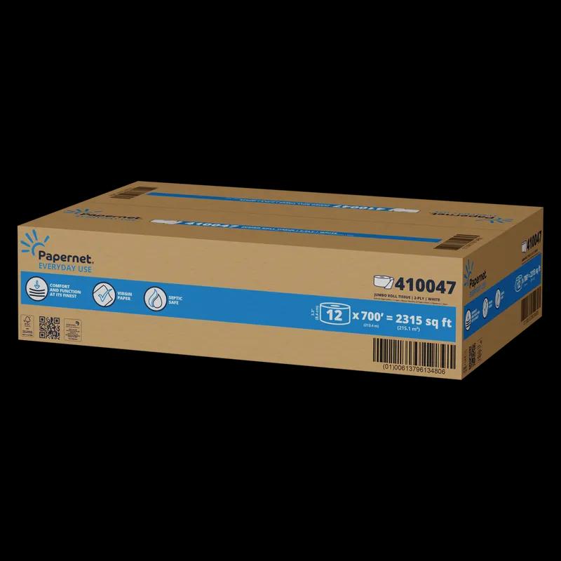 Papernet Everyday Use Toilet Paper & Tissue Roll 9IN X700FT 2PLY White Embossed Jumbo (JRT) 12 Rolls/Case