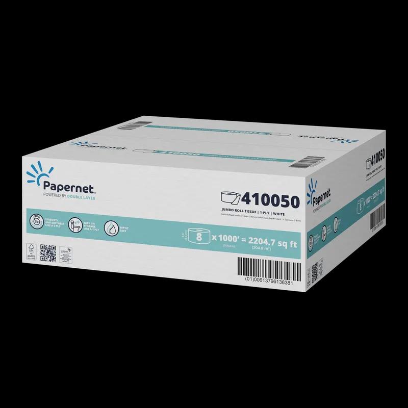 Papernet Double Layer Toilet Paper & Tissue Roll 1PLY White Universal Jumbo (JRT) 1000 Sheets/Roll 8 Rolls/Case
