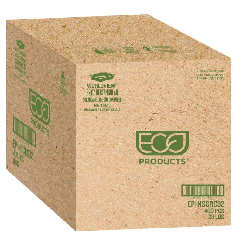 WorldView Take-Out Container Base 8X6X2 IN Sugarcane Kraft Rectangle 50/Case