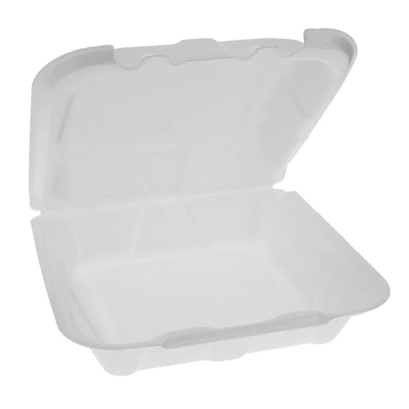 Take-Out Container Hinged With Dome Lid Medium (MED) 8.4X8X3 IN Polystyrene Foam White Square 150/Case
