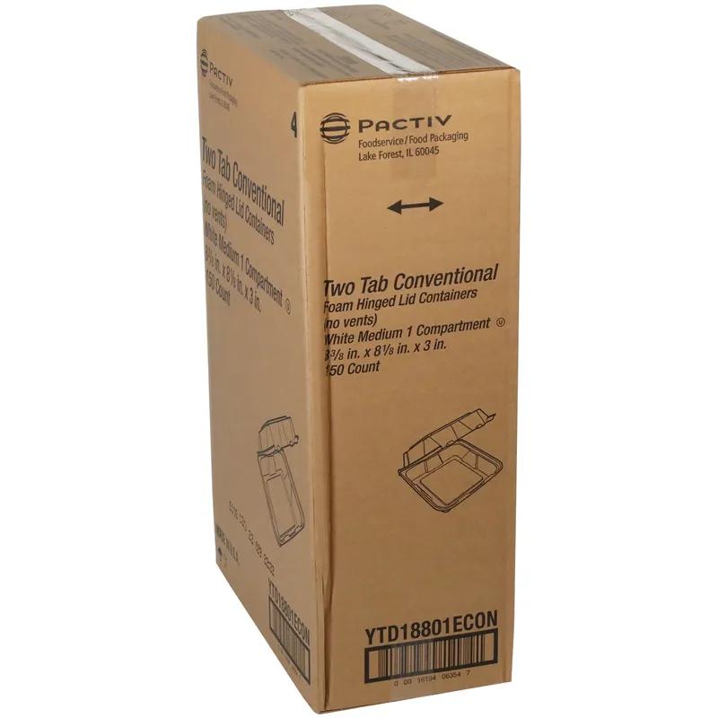 Take-Out Container Hinged With Dome Lid Medium (MED) 8.4X8X3 IN Polystyrene Foam White Square 150/Case