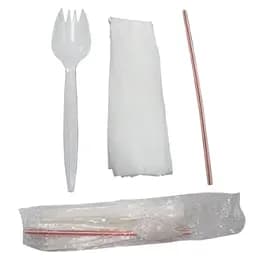 3PC Cutlery Kit PP Medium Weight With 8X10 Napkin, Spork,Straw 1000/Case