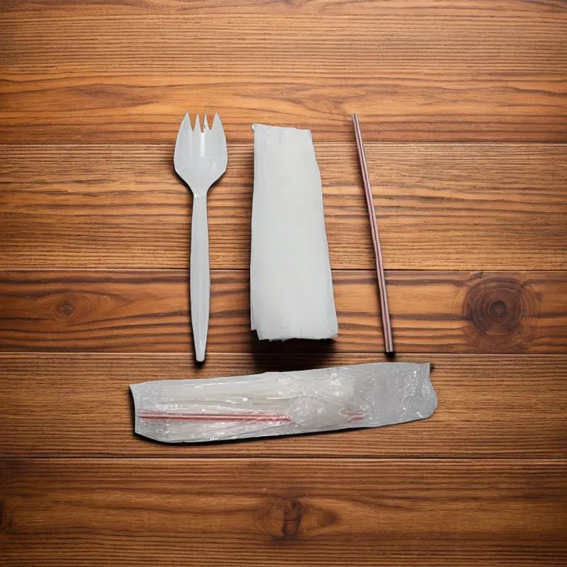 3PC Cutlery Kit PP Medium Weight With 8X10 Napkin, Spork,Straw 1000/Case