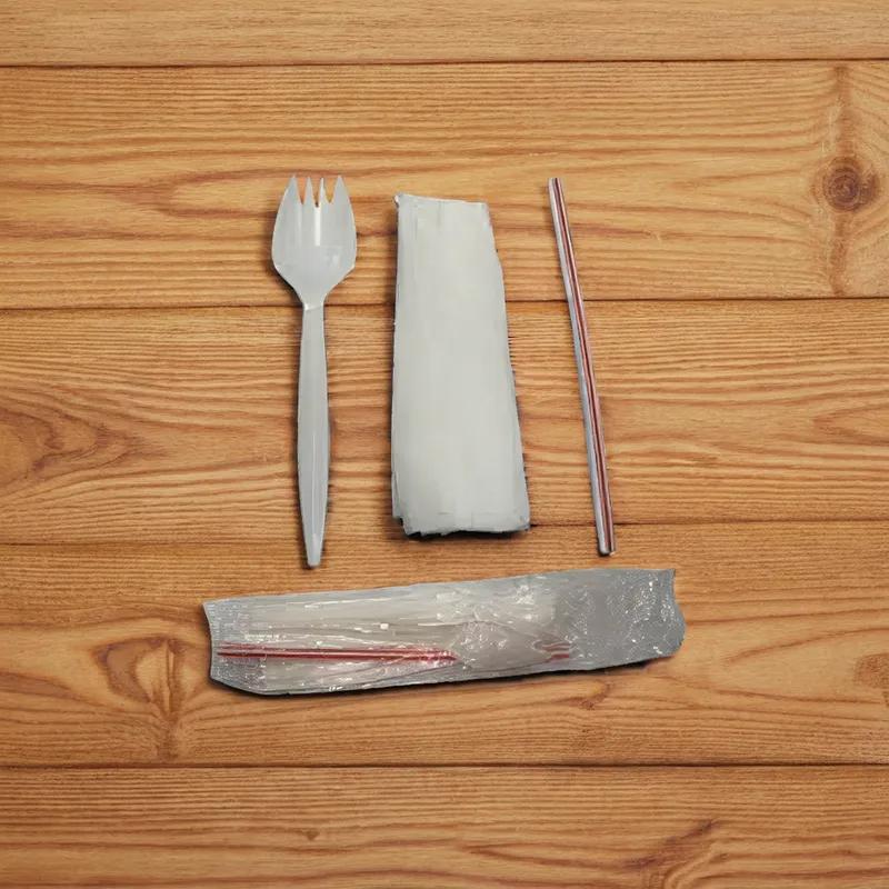 3PC Cutlery Kit PP Medium Weight With 8X10 Napkin, Spork,Straw 1000/Case