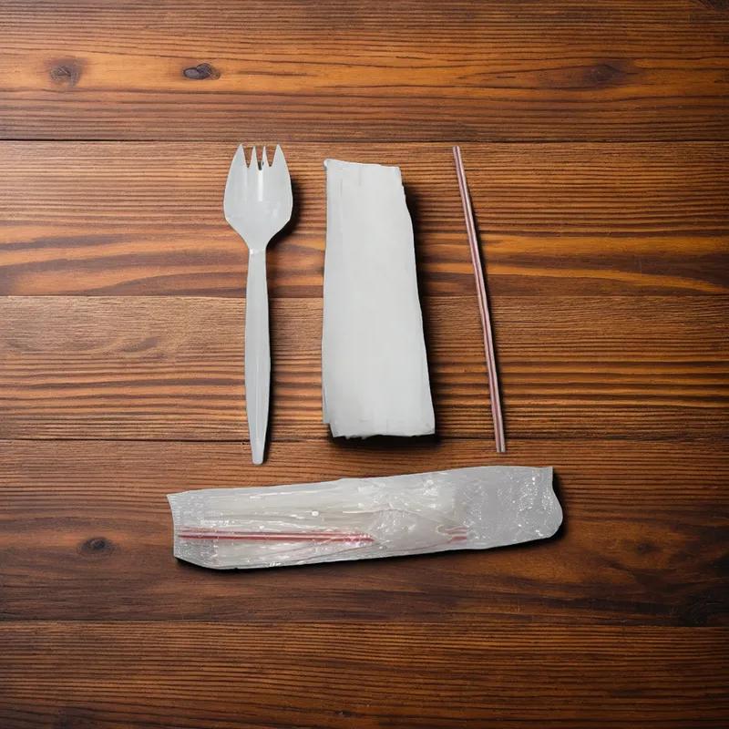 3PC Cutlery Kit PP Medium Weight With 8X10 Napkin, Spork,Straw 1000/Case