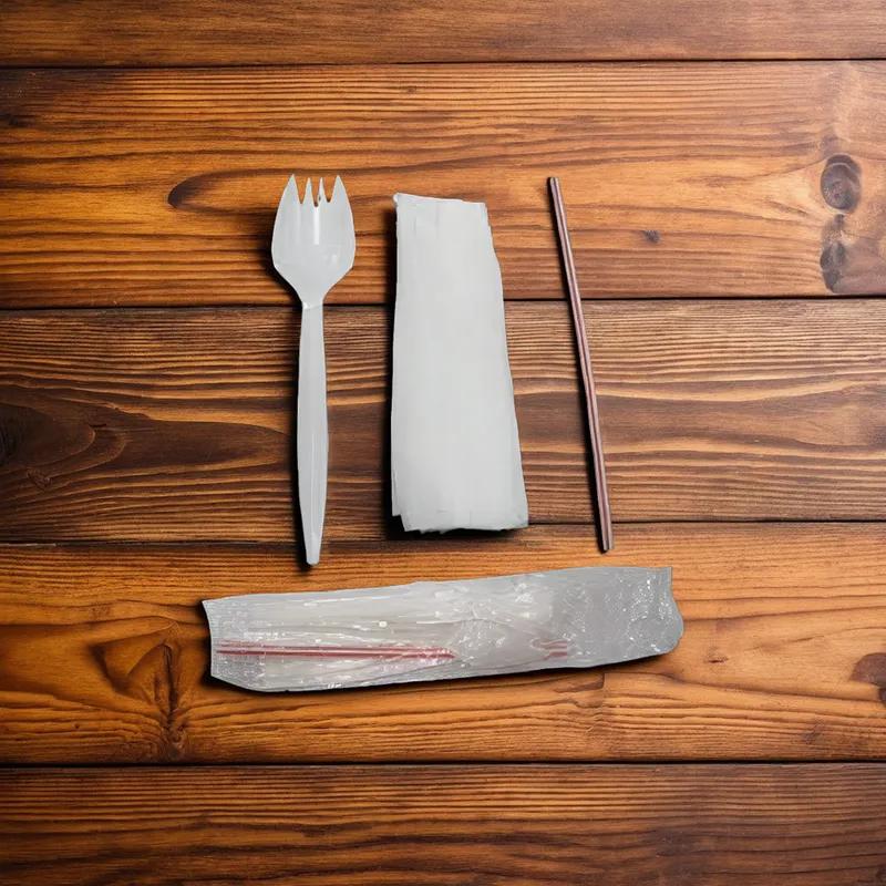 3PC Cutlery Kit PP Medium Weight With 8X10 Napkin, Spork,Straw 1000/Case