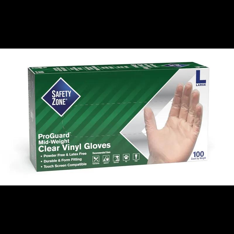 Safety Zone® Gloves Large (LG) Clear Vinyl Powder-Free 100/Carton