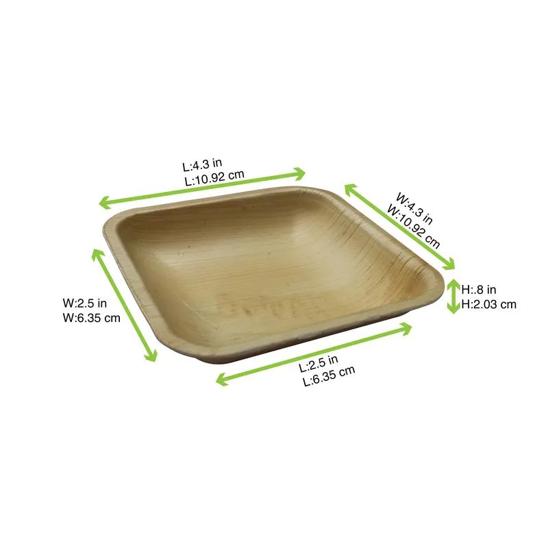 Plate 4.3X4.3X0.8 IN Palm Leaf Square 25 Count/Pack 4 Packs/Case 100 Count/Case
