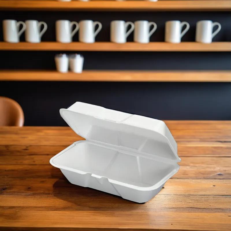 Hoagie & Sub Take-Out Container Hinged With Dome Lid 9.5X5.25X3.5 IN Polystyrene Foam White Rectangle 200/Case