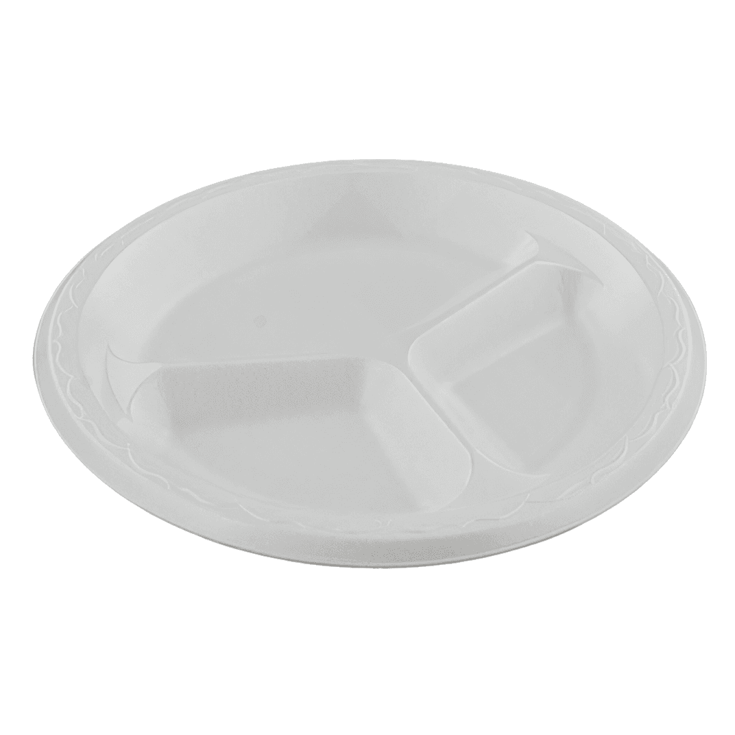 Plate 8.88 IN 3 Compartment Polystyrene Foam White Laminated 500/Case