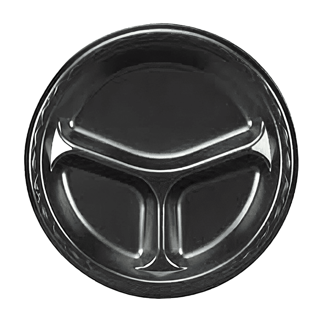 Plate 8.88 IN 3 Compartment Polystyrene Foam Black Laminated 500/Case