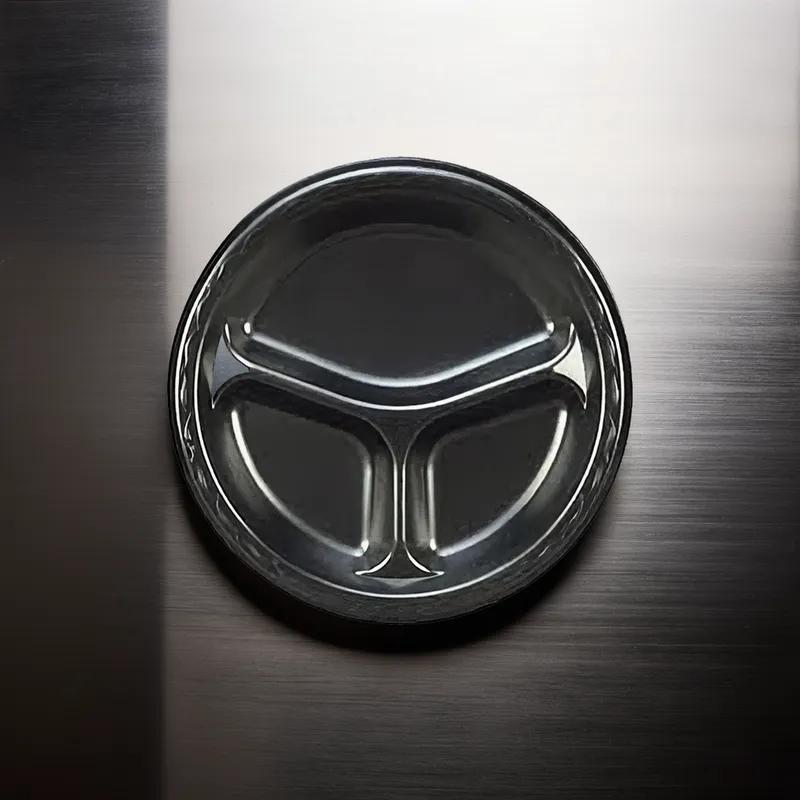 Plate 8.88 IN 3 Compartment Polystyrene Foam Black Laminated 500/Case